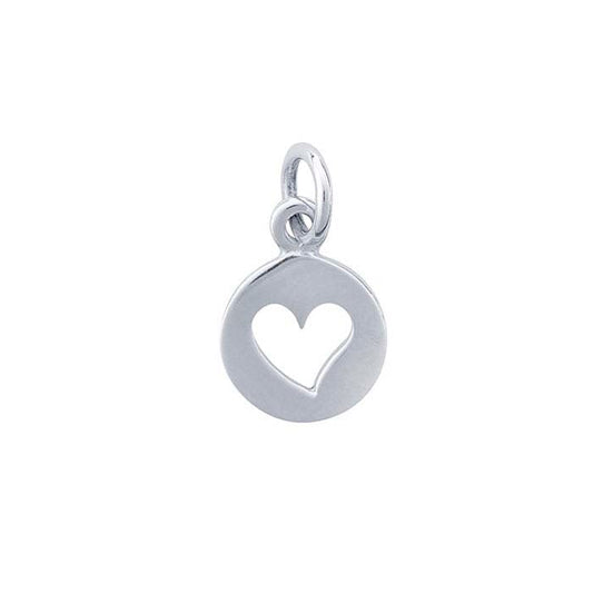 Sterling Silver Heart Cut-Out Round Charm