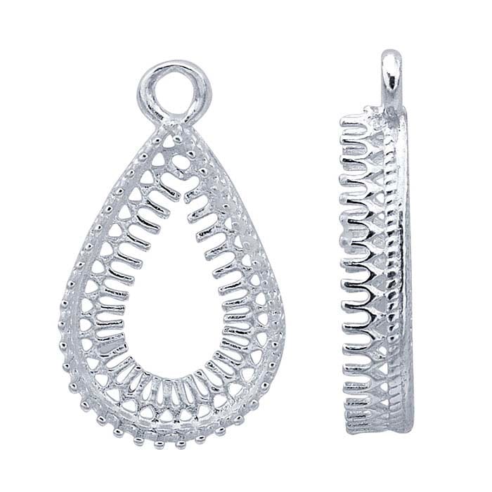 Sterling Silver Pear Gallery Wire Cabochon Component Mounting