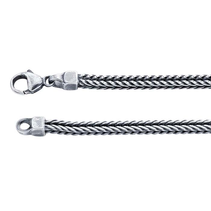 Sterling Silver Oxidized 3.5mm Square Foxtail Chain