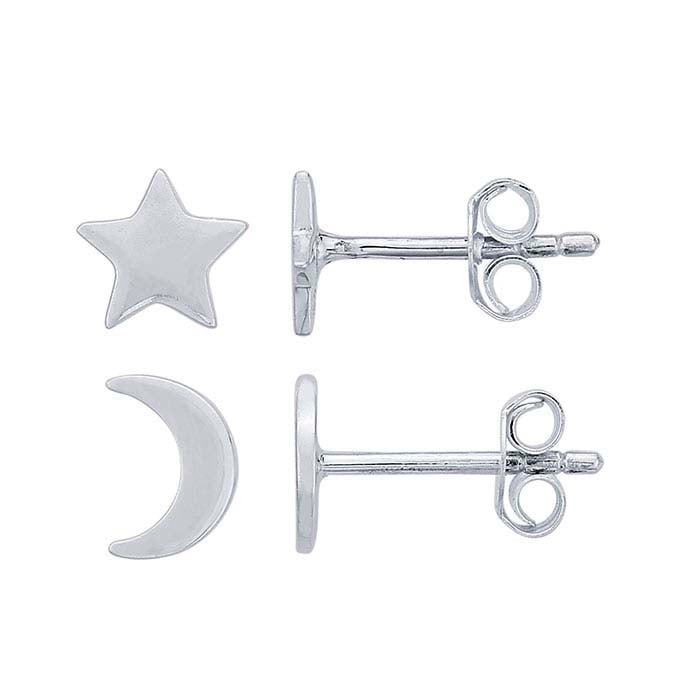 Moon and Star Post Earrings