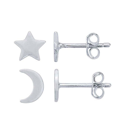 Moon and Star Post Earrings