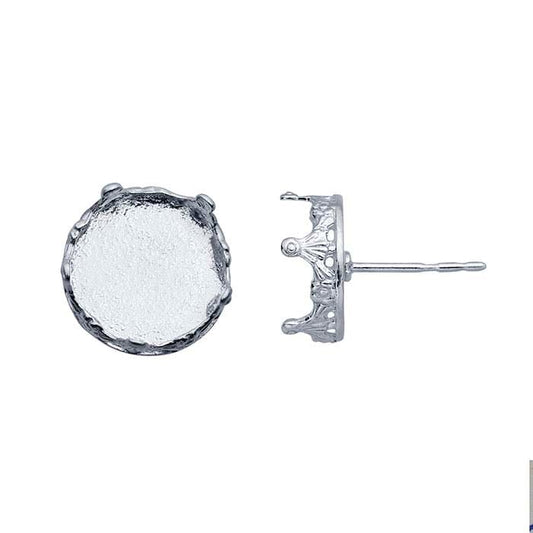 Sterling Silver 10mm Round Gallery Wire Cabochon Post Earring Mounting