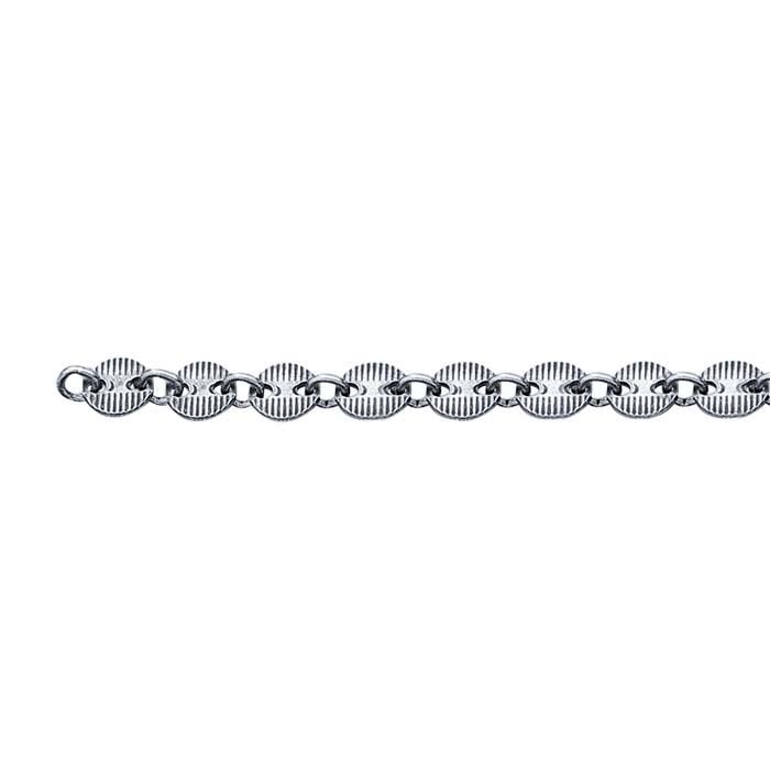 Sterling Silver Oxidized Patterned Round Link Cable Chain, By the Foot
