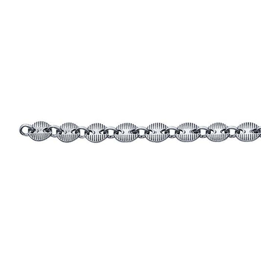 Sterling Silver Oxidized Patterned Round Link Cable Chain, By the Foot