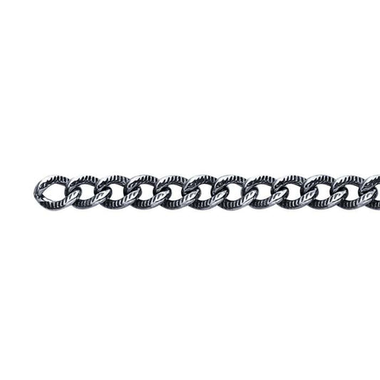 Sterling Silver Oxidized 3.2mm Patterned Round Curb Chain, By the Foot