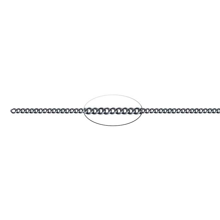 Sterling Silver Oxidized 3.2mm Patterned Round Curb Chain, By the Foot