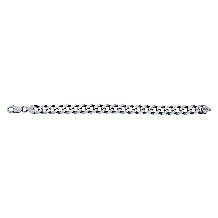 Sterling Silver Gunmetal 9.3mm Diamond-Cut Curb Chain Bracelet