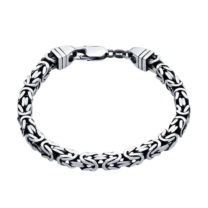 Sterling Silver Gunmetal 5.5mm Square Byzantine Chain Bracelet