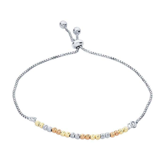 Bracciale con Perline in Argento Sterling Placcato Rodio, Regolabile