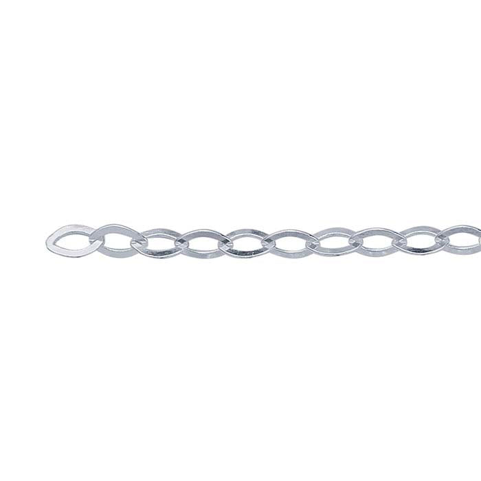 Sterling Silver Flat Oval Cable Chain, By the Foot