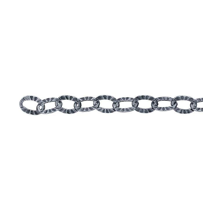 Sterling Silver Oxidized 2.8mm Patterned Flat Oval Cable Chain, By the Foot