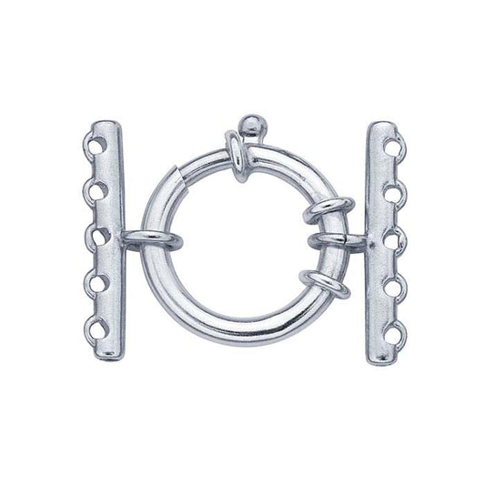 Federringverschluss aus rhodiniertem Sterlingsilber, 27 x 21,2 mm, fünfreihig