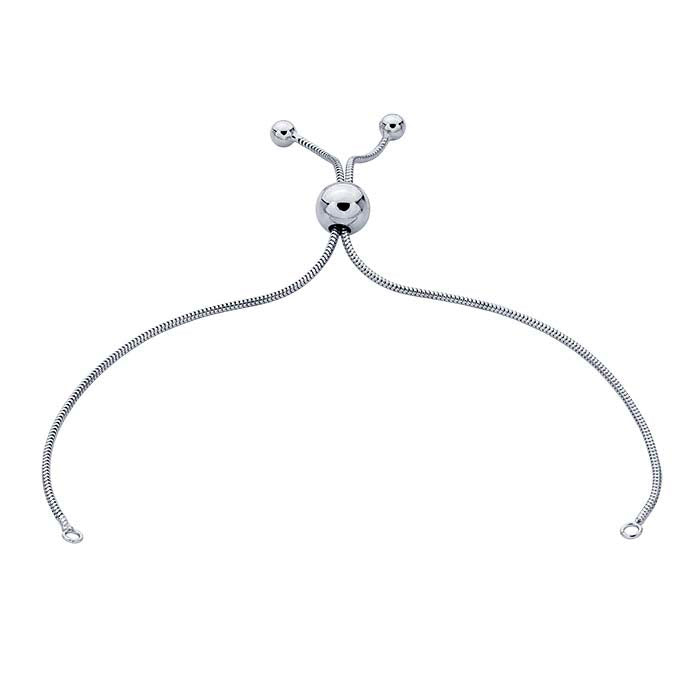 Sterling Silver Seamed Snake Chain Bracelet Component, Adjustable