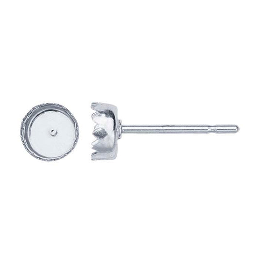 Sterling Silver 4mm Round Serrated Cabochon Post Earring Mounting