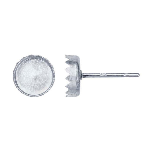 Sterling Silver 6mm Round Serrated Cabochon Post Earring Mounting