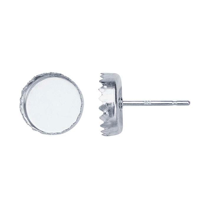 Sterling Silver 8mm Round Serrated Cabochon Post Earring Mounting