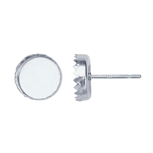 Sterling Silver 8mm Round Serrated Cabochon Post Earring Mounting