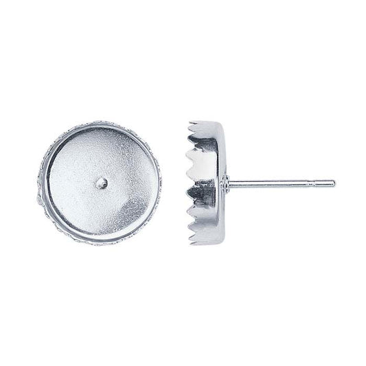 Sterling Silver 10mm Round Serrated Cabochon Post Earring Mounting
