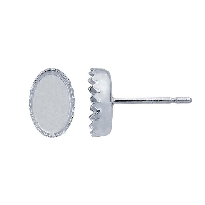 Sterling Silver Oval Serrated Cabochon Post Earring Mounting