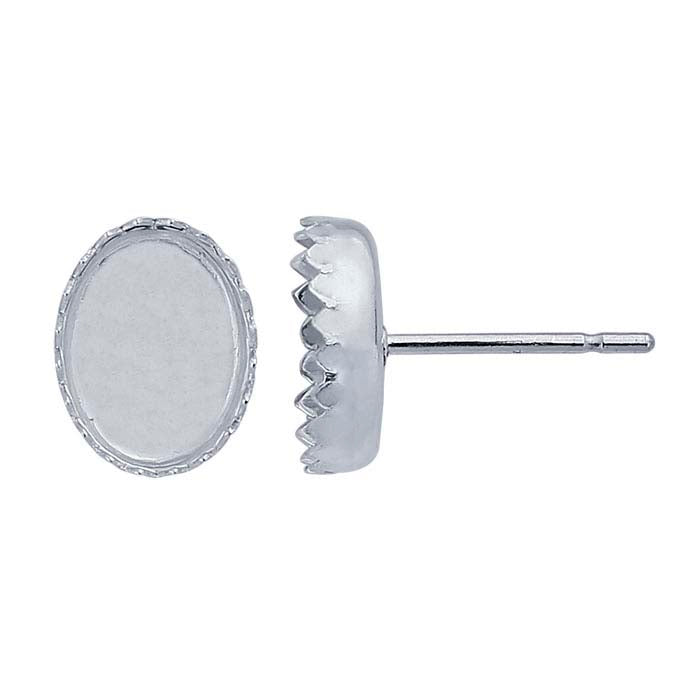 Sterling Silver Oval Serrated Cabochon Post Earring Mounting