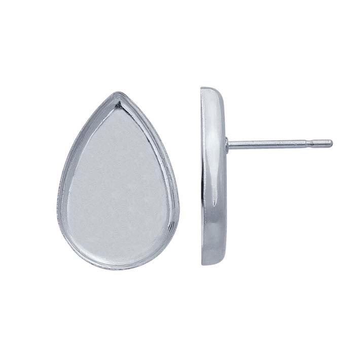 Sterling Silver 15 x 10mm Pear Cabochon Post Earring Mounting