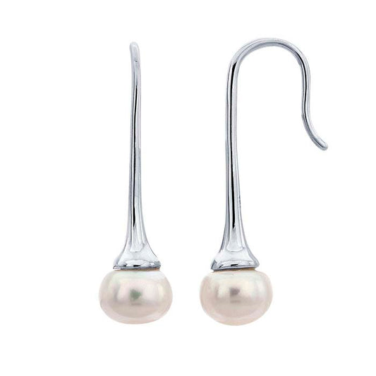Sterling Silver Rhodium-Plated Pearl Ear Wire Mounting