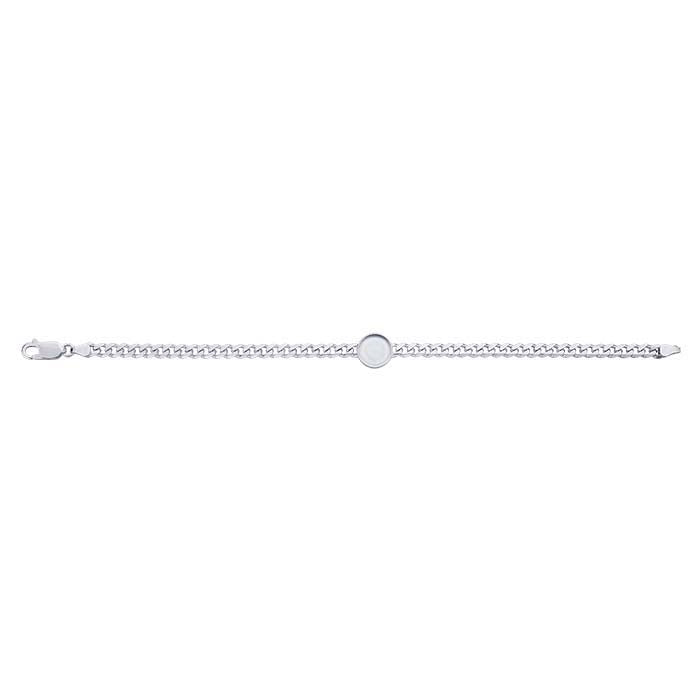 Sterling Silver 4.4mm Diamond-Cut Curb Chain Bracelet with 10mm Round Bezel