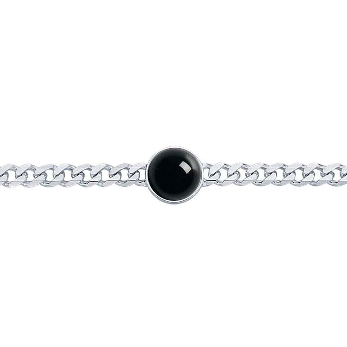 Sterling Silver 4.4mm Diamond-Cut Curb Chain Bracelet with 10mm Round Bezel