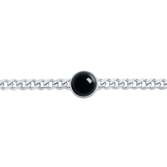 Sterling Silver 4.4mm Diamond-Cut Curb Chain Bracelet with 10mm Round Bezel