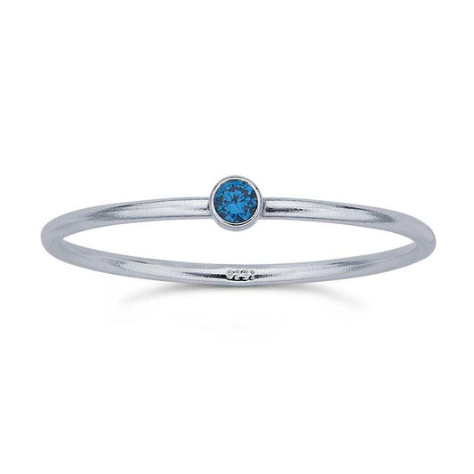 Sterling Silver Round Aqua-Blue CZ-Set Ring