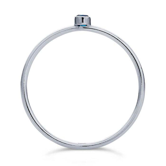 Sterling Silver Round Aqua-Blue CZ-Set Ring