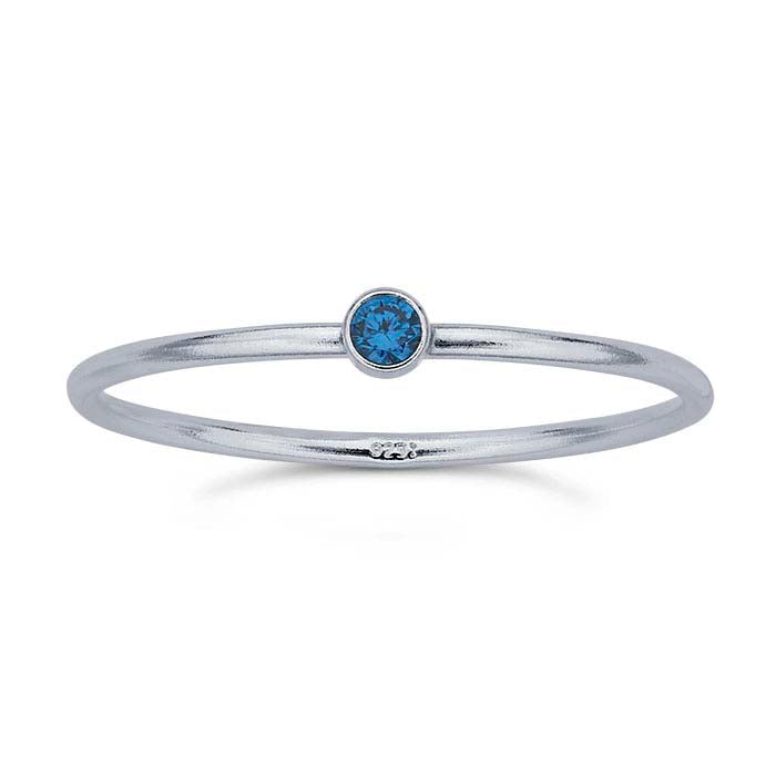 Sterling Silver Round Aqua-Blue CZ-Set Ring