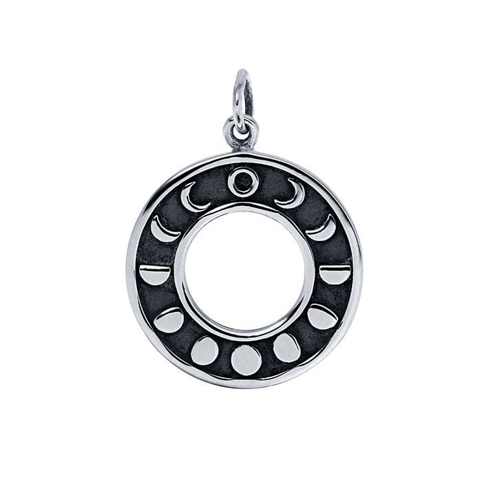 Sterling Silver Moon Phase Round Pendant