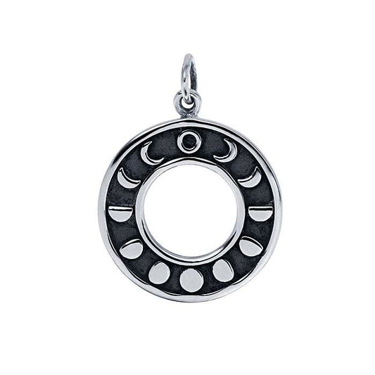 Sterling Silver Moon Phase Round Pendant