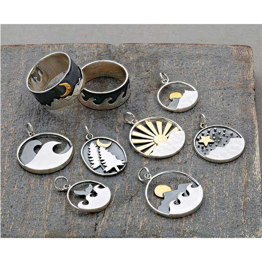 Sterling Silver Moonrise Over Mountains Charm