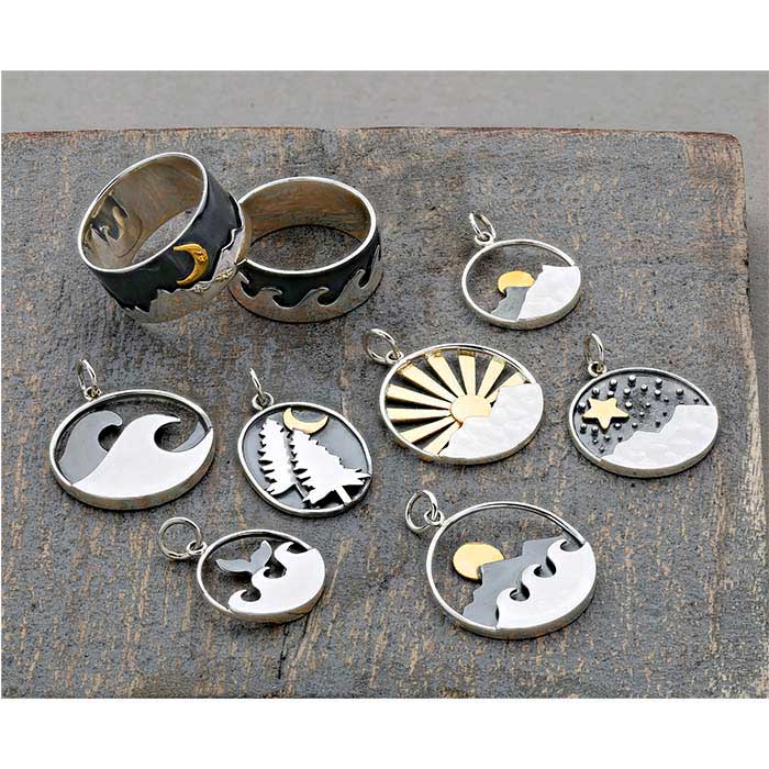 Sterling Silver Sun, Mountain and Waves Charm
