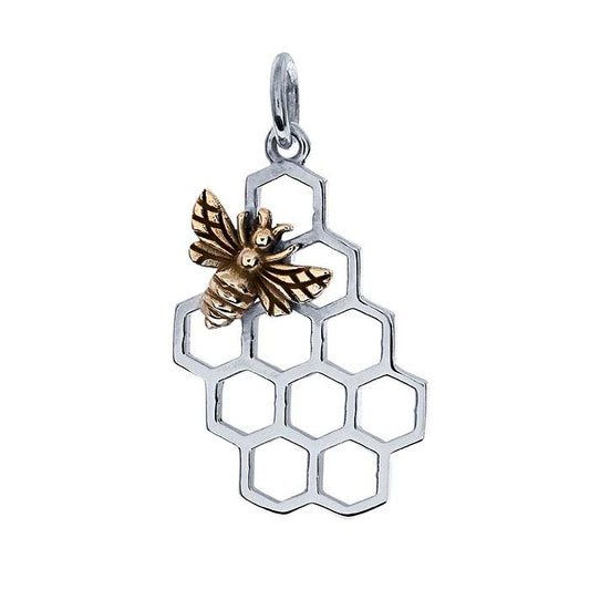 Sterling Silver Honeycomb Pendant with Bronze Bee