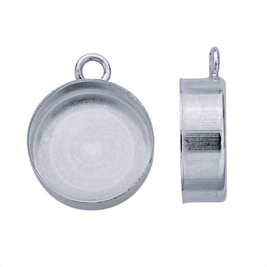 Sterling Silver 10mm Round High-Wall Cabochon Pendant Mounting