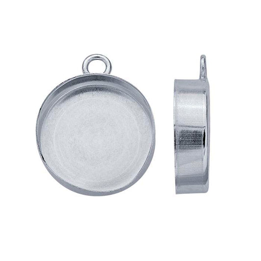Sterling Silver 12mm Round High-Wall Cabochon Pendant Mounting