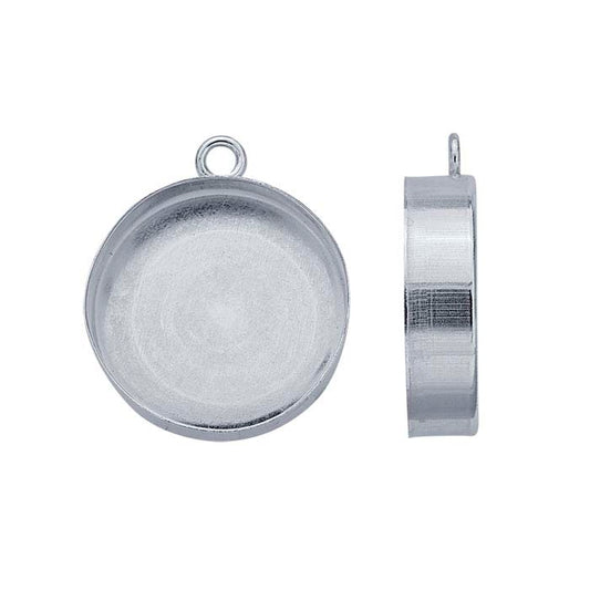 Sterling Silver 15mm Round High-Wall Cabochon Pendant Mounting