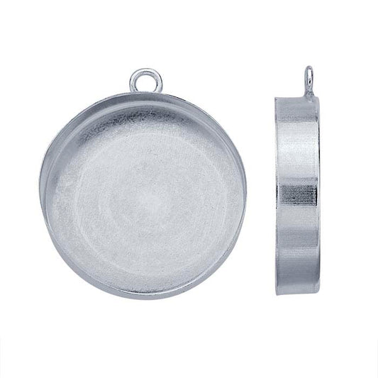 Sterling Silver 18mm Round High-Wall Cabochon Pendant Mounting