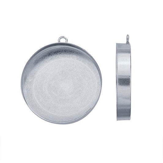 Sterling Silver 25mm Round High-Wall Cabochon Pendant Mounting