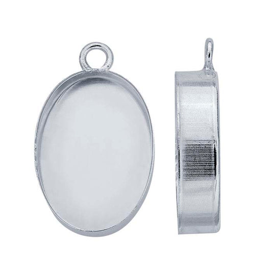 Sterling Silver 14 x 10mm Oval High-Wall Cabochon Pendant Mounting