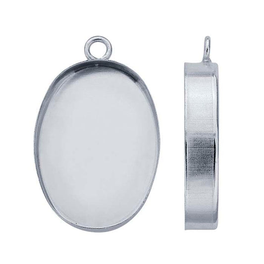 Sterling Silver 18 x 13mm Oval High-Wall Cabochon Pendant Mounting