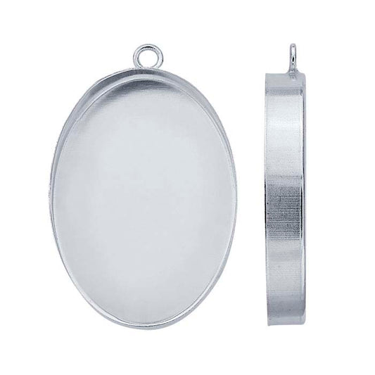 Sterling Silver 25 x 18mm Oval High-Wall Cabochon Pendant Mounting