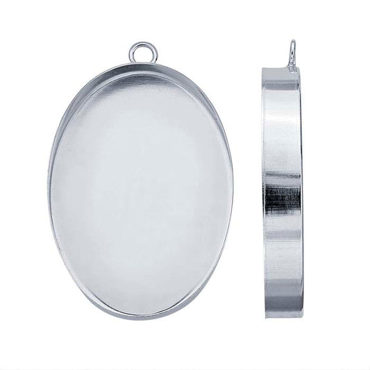 Sterling Silver 30 x 22mm Oval High-Wall Cabochon Pendant Mounting