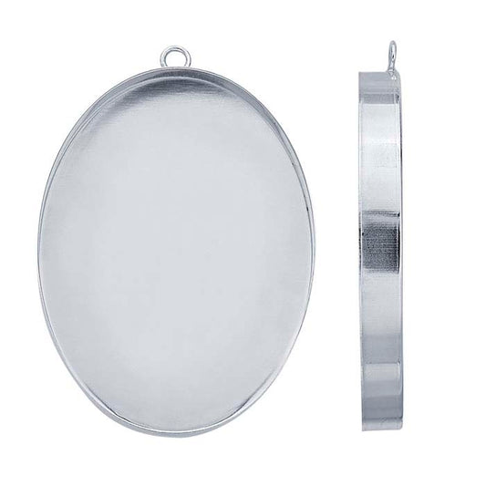 Sterling Silver 40 x 30mm Oval High-Wall Cabochon Pendant Mounting