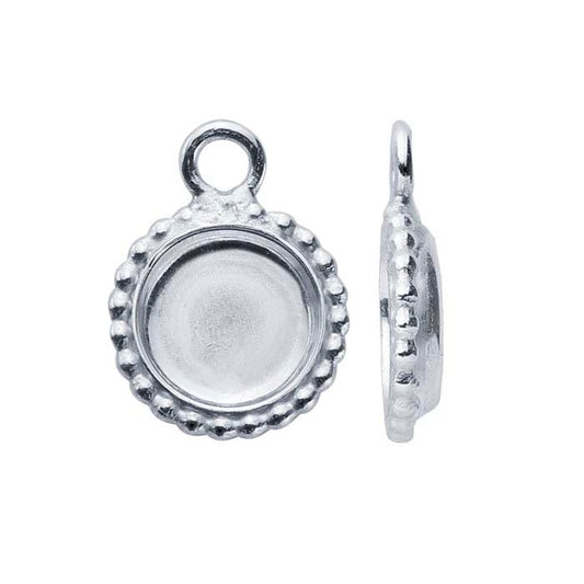 Sterling Silver 6mm Round Beaded-Edge Cabochon Pendant Mounting with Ring