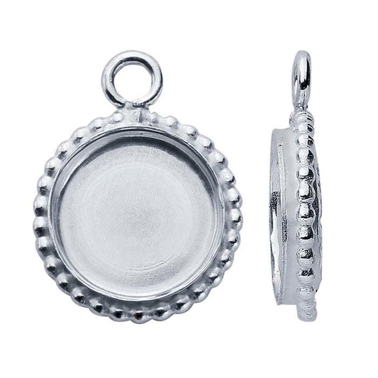 Sterling Silver 8mm Round Beaded-Edge Cabochon Pendant Mounting with Ring