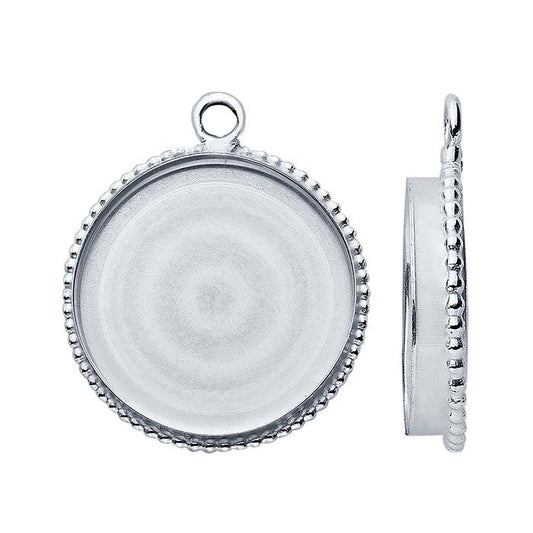 Sterling Silver 12mm Round Beaded-Edge Cabochon Pendant Mounting with Ring